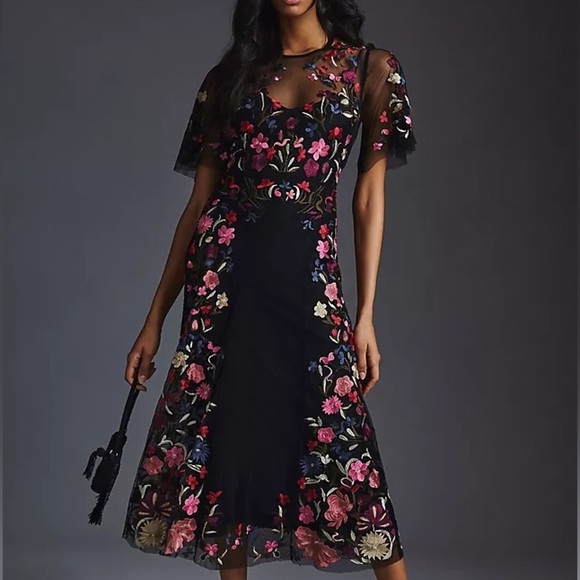 Anthropologie Dresses & Skirts - Anthropologie Embroidered Floral Midi Dress US 6